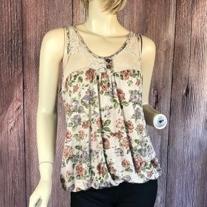 Fashion Magazine Floral Tank Top Lace Detail Large